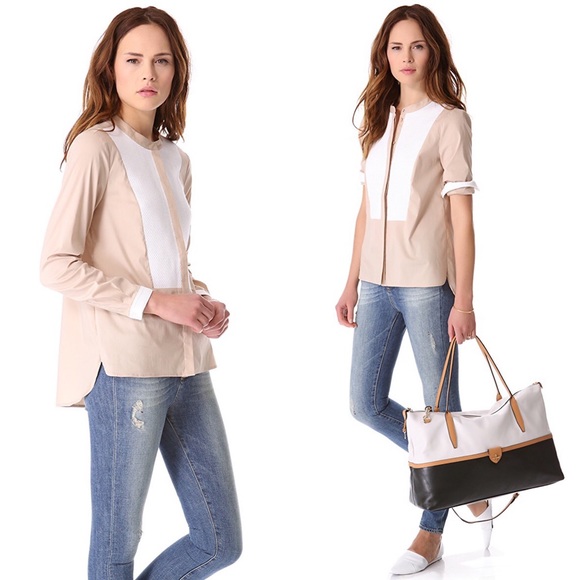 Tibi Textured-Bib Button Down Tuxedo Blouse - Picture 3 of 8